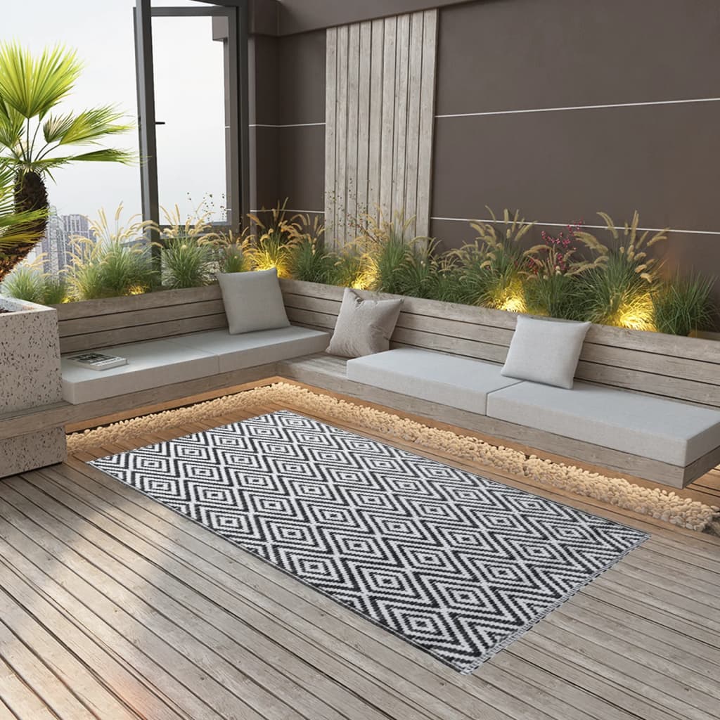 Vidaxl außerhalb Teppich 120x180 cm pp weiß und schwarz