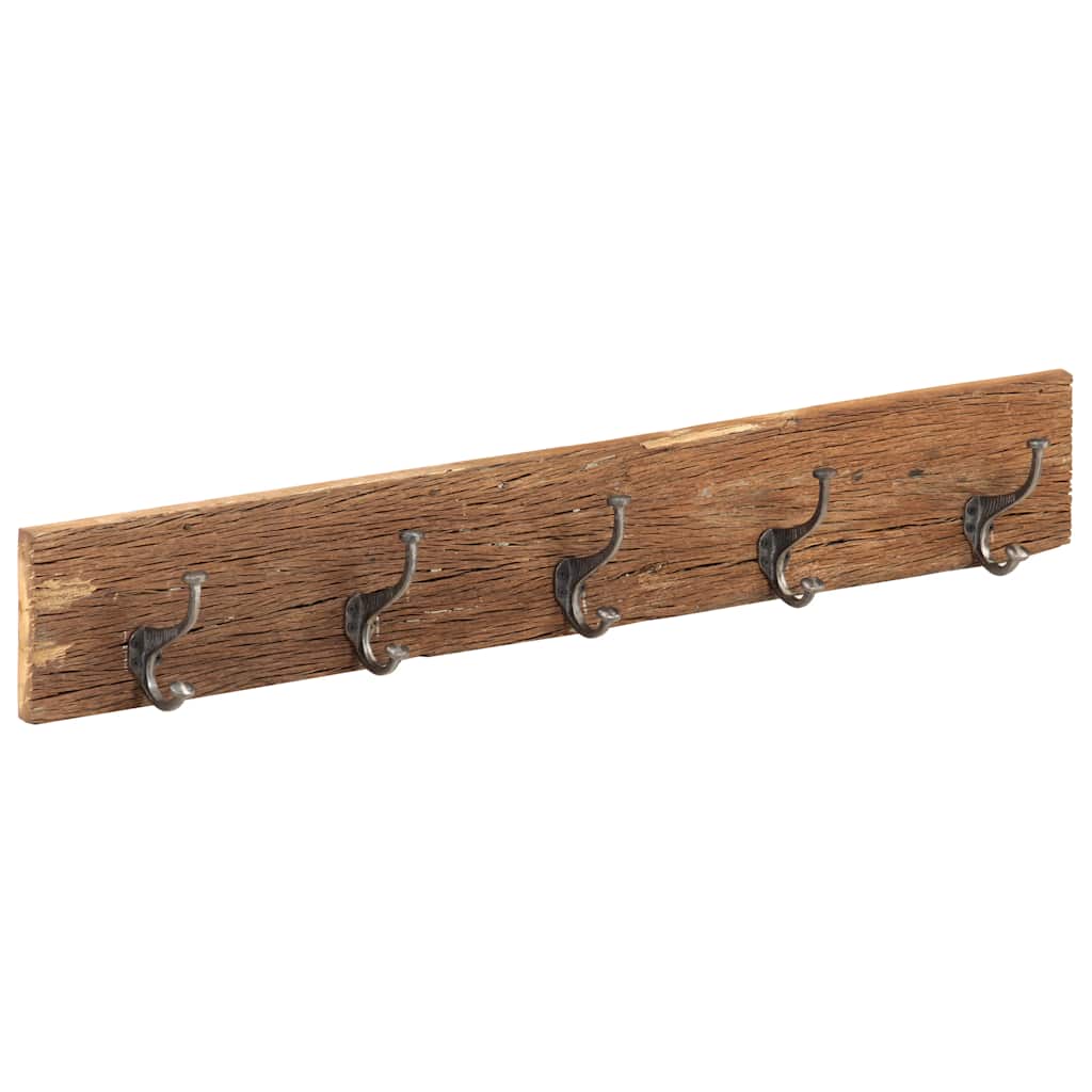 VIDAXL -Wandbedeckungsregal mit 5 Haken 100x2,5x15 cm Festes Recyclingholz