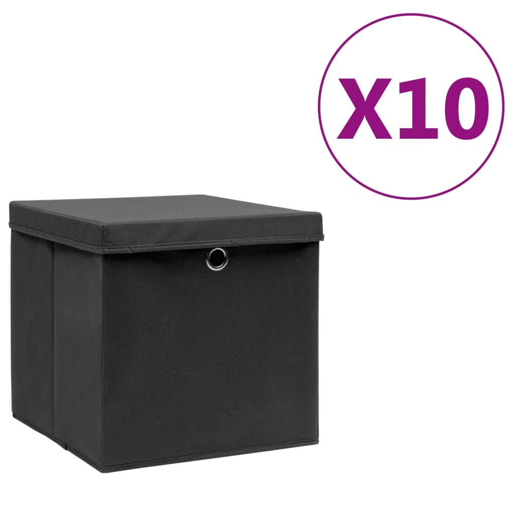 VIDAXL -Speicherboxen mit Deckel 10 ST 28x28x28 cm Schwarz