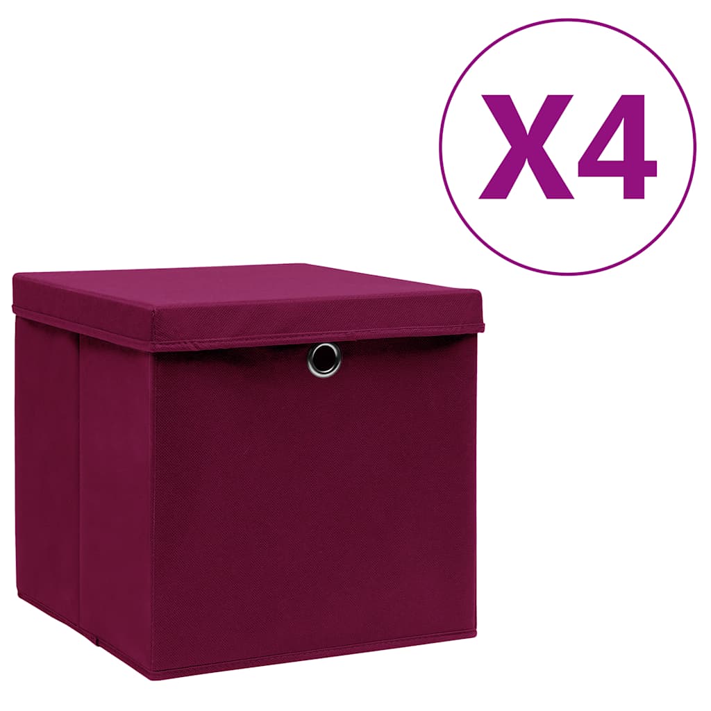 VIDAXL -Speicherboxen mit Deckel 4 PCs 28x28x28 cm dunkelrot