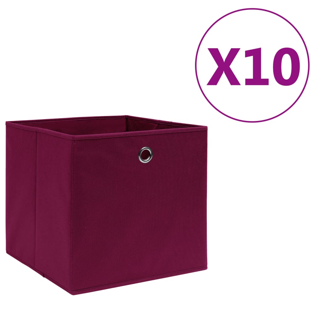 VIDAXL -Speicherboxen 10 ST 28x28x28 cm Nicht -verwobener Stoff dunkelrot