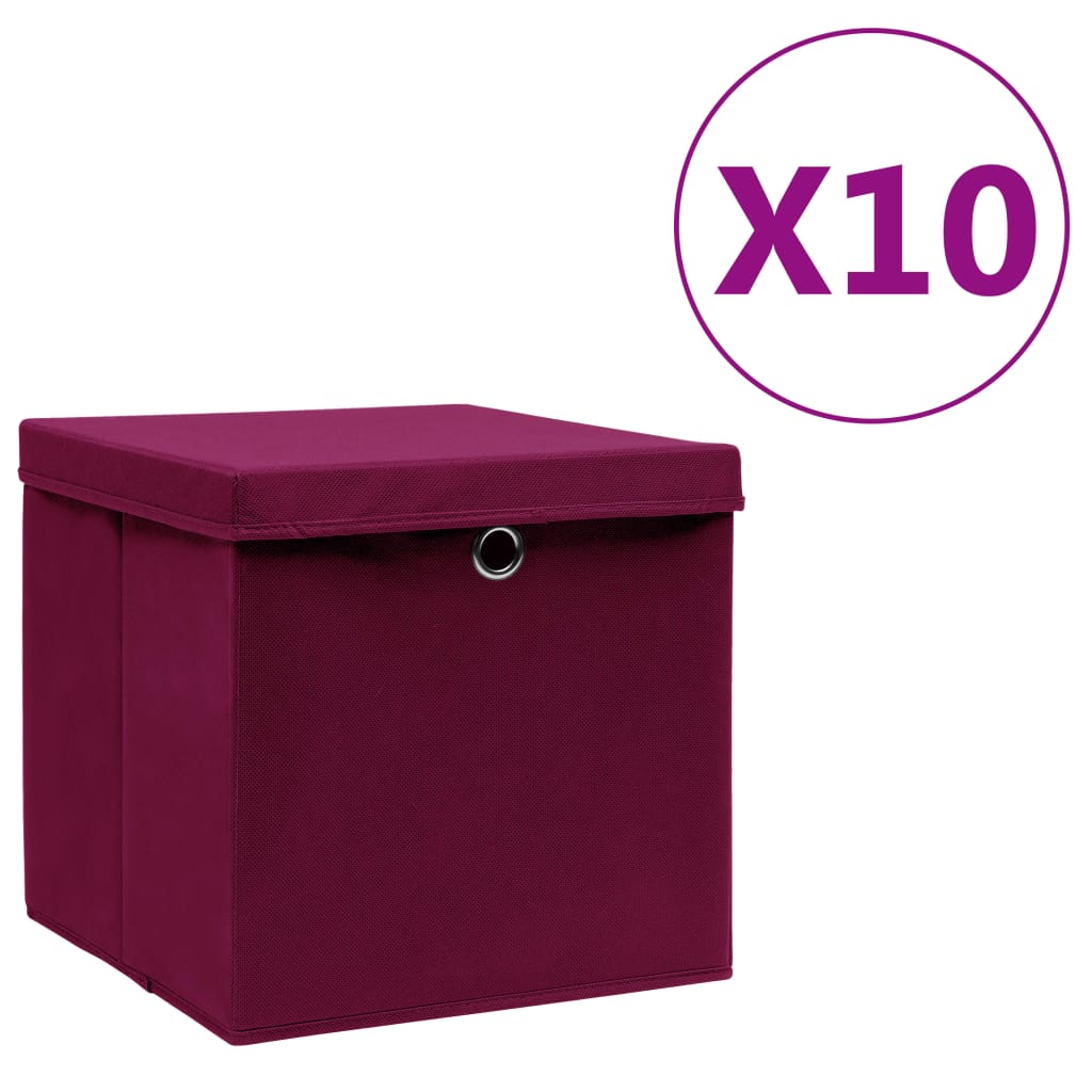 VIDAXL -Speicherboxen mit Deckel 10 ST 28x28x28 cm dunkelrot