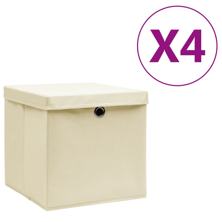 VIDAXL -Speicherboxen mit Deckel 4 -PCs 28x28x28 cm creme -colored