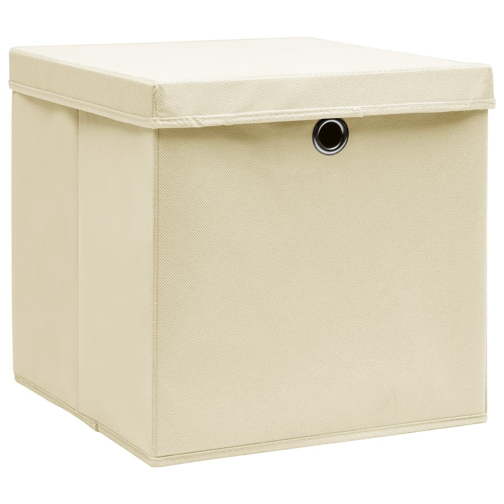 VIDAXL -Speicherboxen mit Deckel 10 PCs 28x28x28 cm cremefarben -geleitet