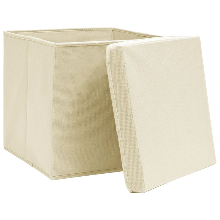 VIDAXL -Speicherboxen mit Deckel 10 PCs 28x28x28 cm cremefarben -geleitet
