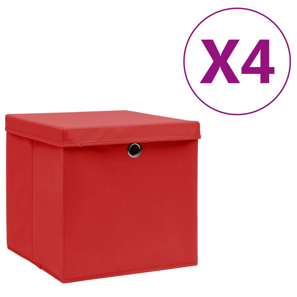 VIDAXL -Speicherboxen mit Deckel 4 PCs 28x28x28 cm rot