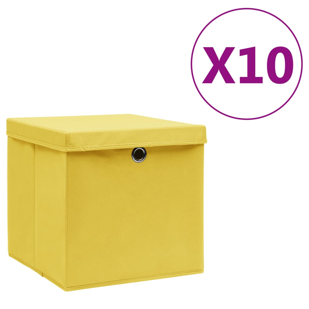 Vidaxl -Speicherboxen mit Deckel 10 ST 28x28x28 cm Gelb