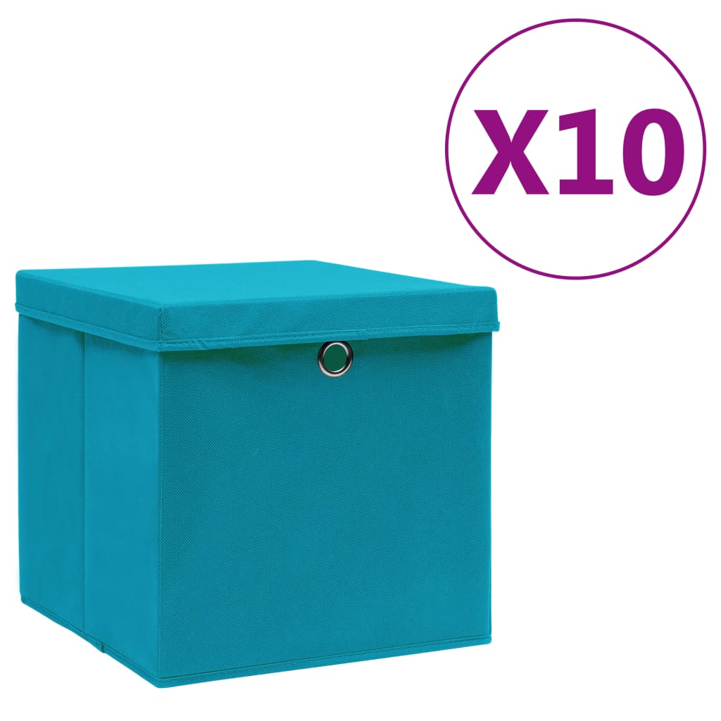 Vidaxl -Speicherboxen mit Deckel 10 ST 28x28x28 cm Baby Blau