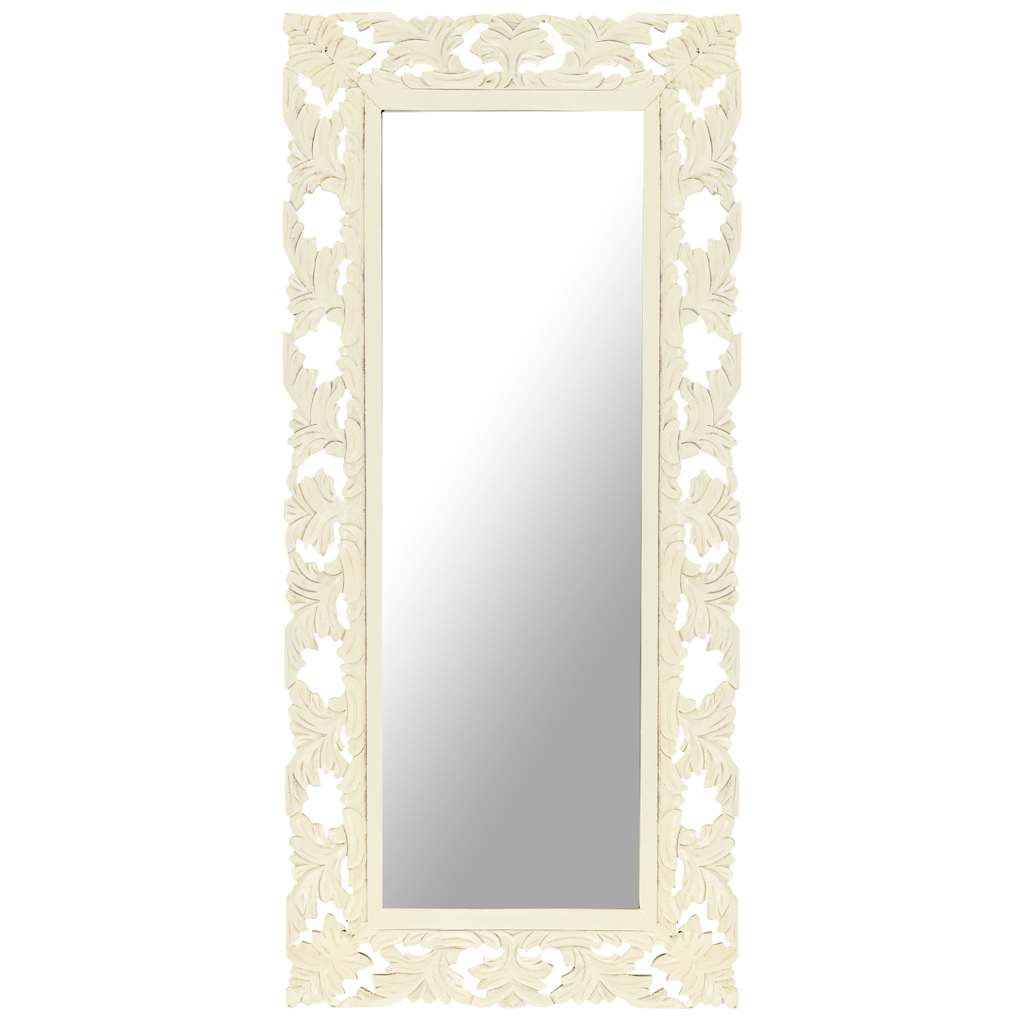 Vidaxl Mirror Hand -Schnitt 110x50 cm Festes Mangoholz weiß