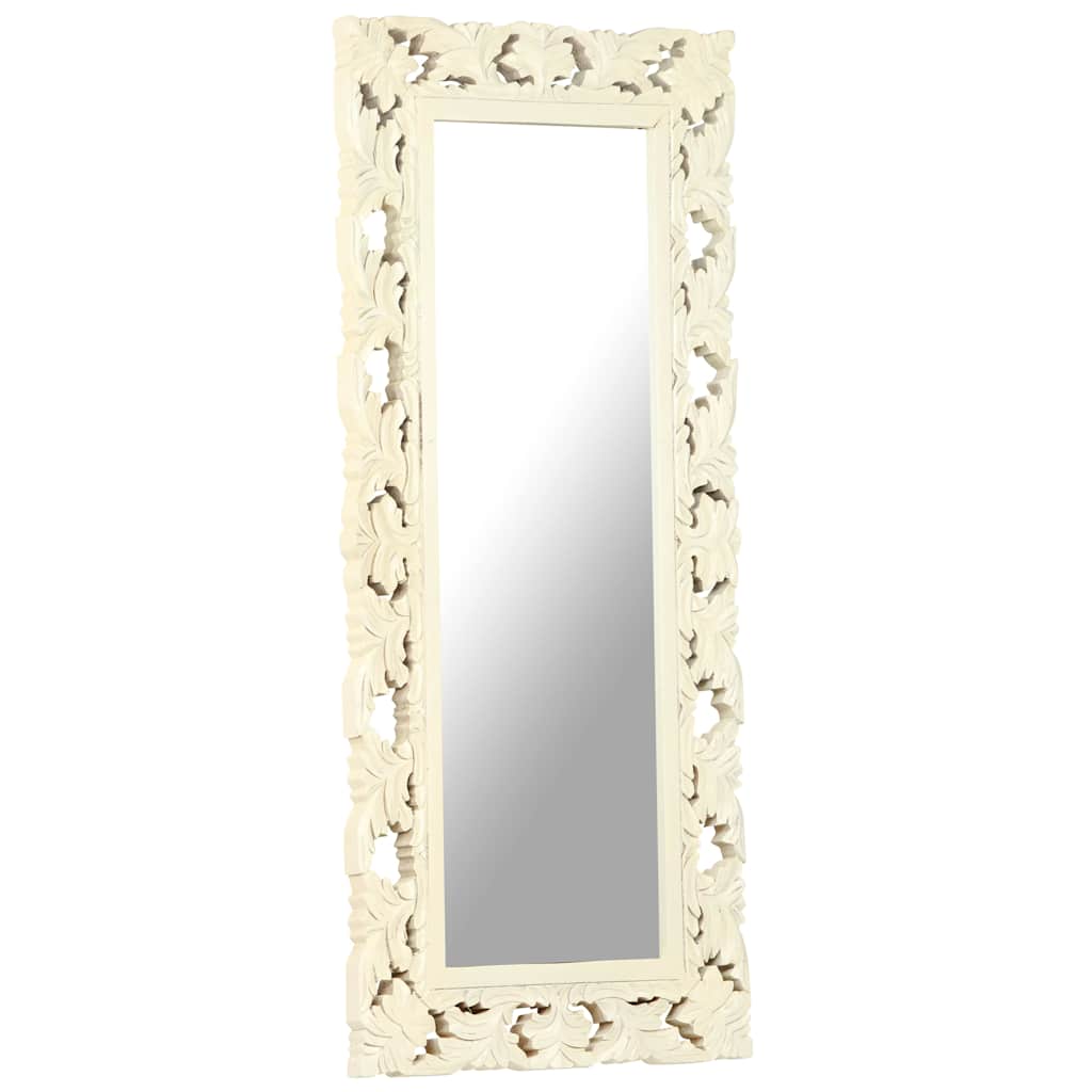 Vidaxl Mirror Hand -Schnitt 110x50 cm Festes Mangoholz weiß