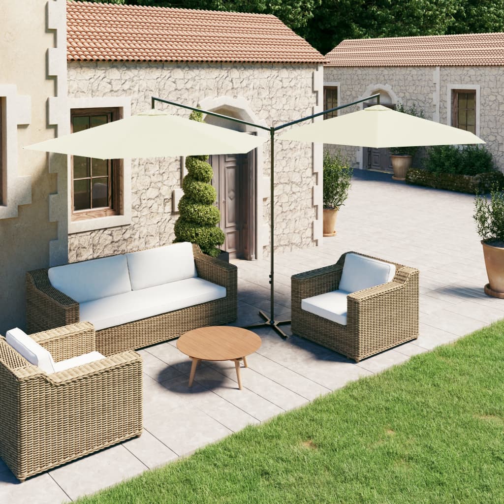 Vidaxl Parasol Double mit Stahlpol 600 cm Sandkoloriert