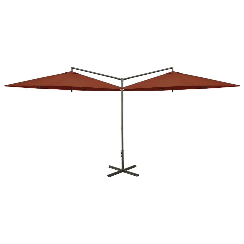 Vidaxl Parasol Doppel mit Stahlpol 600 cm Terrakotta -gelöscht