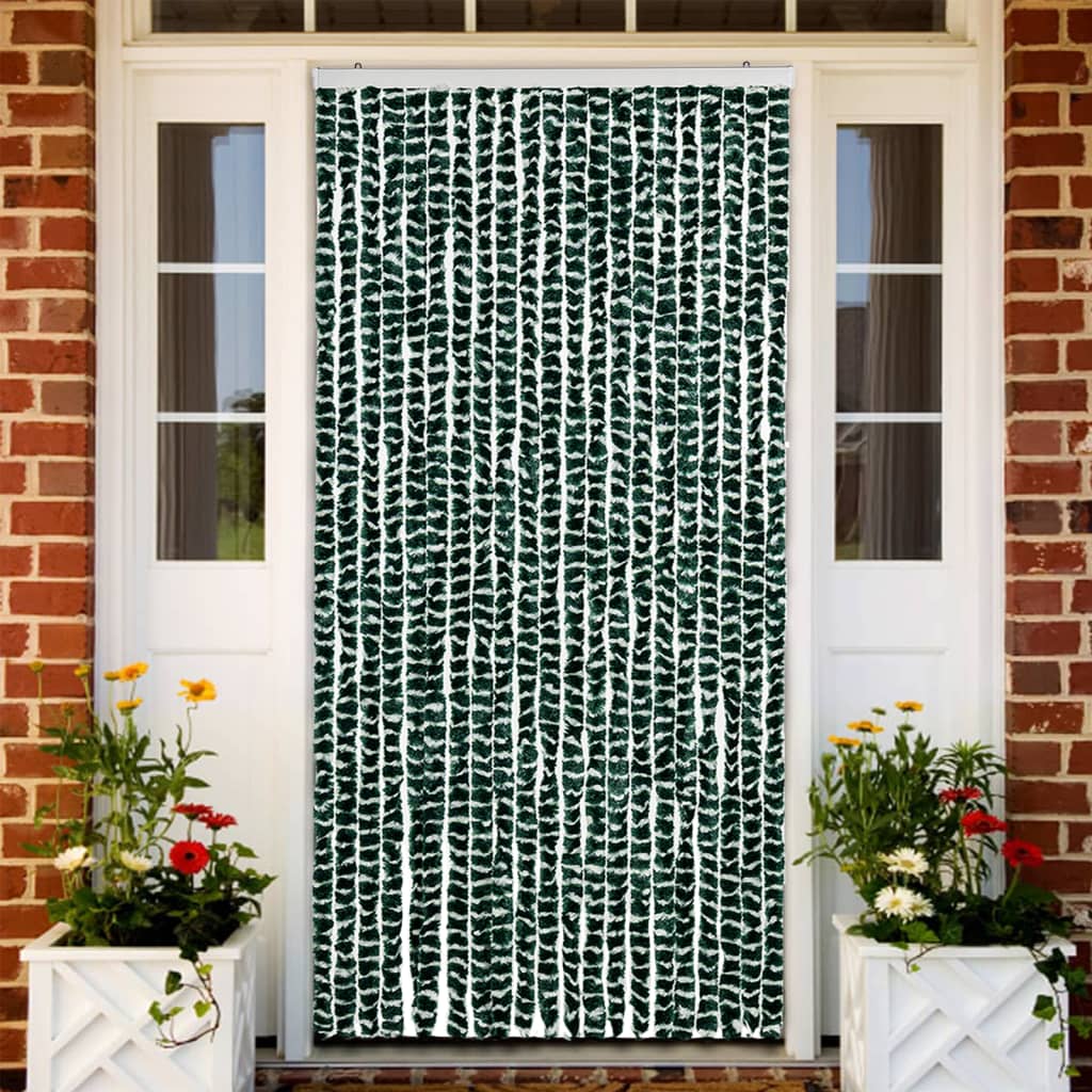 Vidaxl Fly Vorhang 90x220 cm Chenille grün und weiß