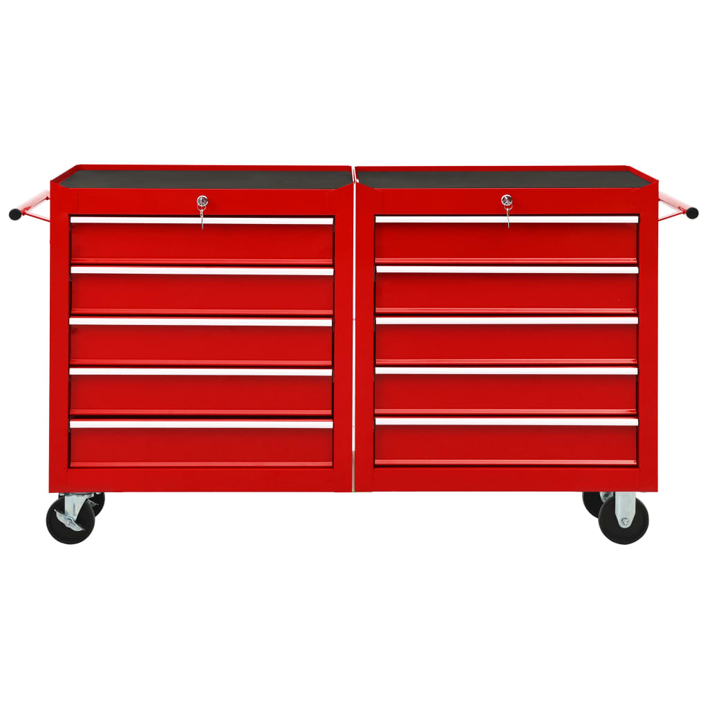 Vidaxl -Werkzeugwagen mit 10 Schubladen aus Stahlrot