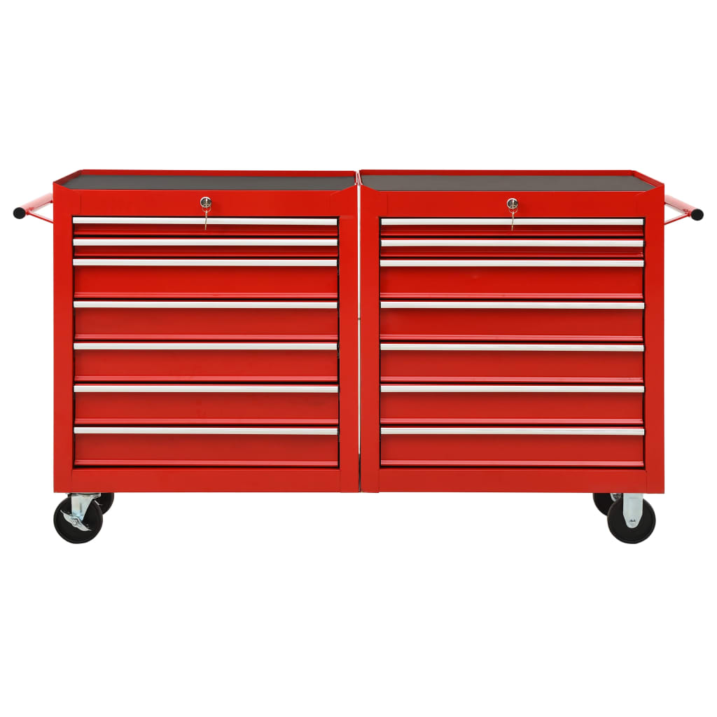 Vidaxl -Werkzeugwagen mit 14 Schubladen Stahlrot