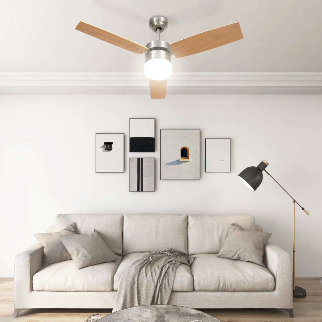 Vidaxl Deckenventilator mit Lampenfernbedienung 108 cm hellbraun
