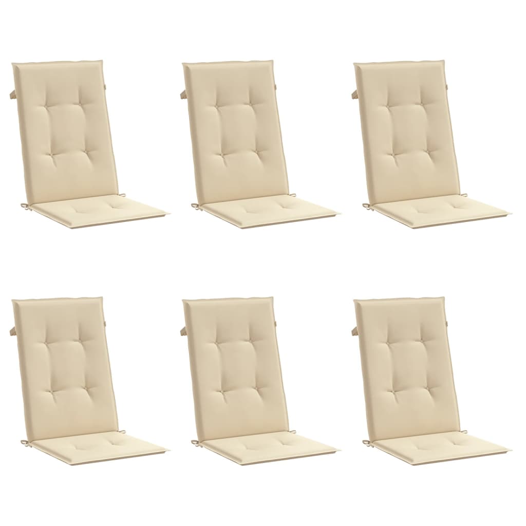 Vidaxl Gartenstuhl Kissen hoch 6 St. hoher Rücken 120 x 50 x 3 cm Stoff Beige