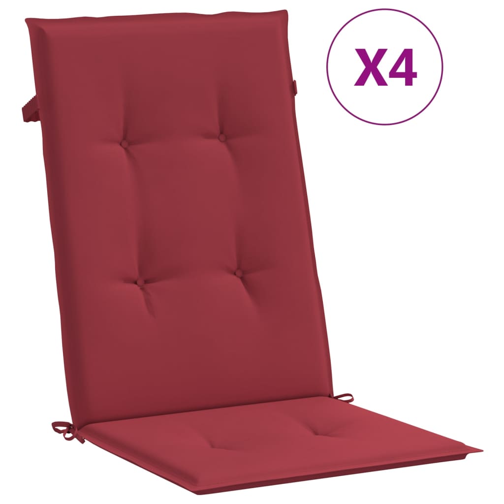 Vidaxl Gartenstuhl Kissen 4 St. hoher Rücken 120x50x3 cm Stoff Wein rot