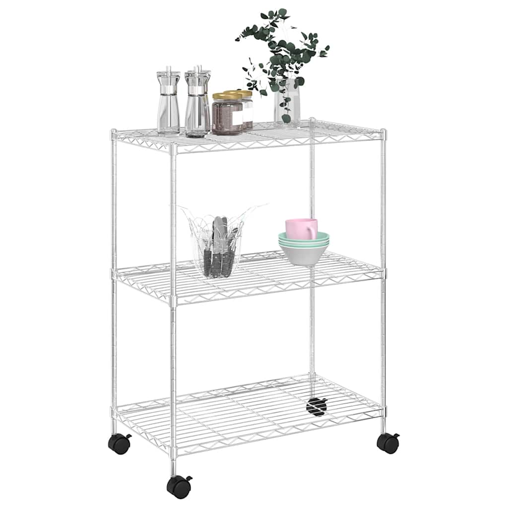 VIDAXL-Speicher mit Rädern 3-layer 150 kg 60 x 35 x 81 cm Chromfarben