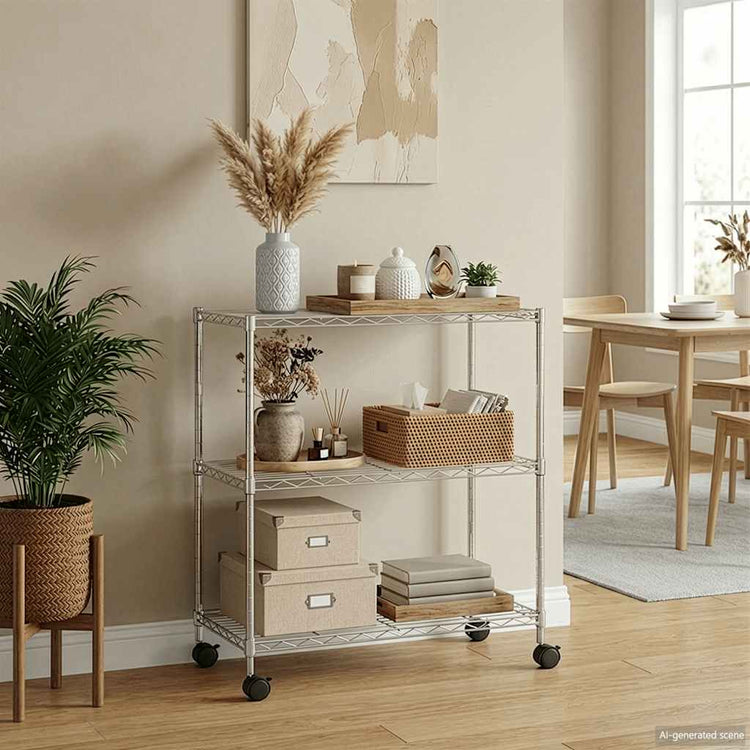 VIDAXL-Speicher mit Rädern 3-layer 150 kg 60 x 35 x 81 cm Chromfarben