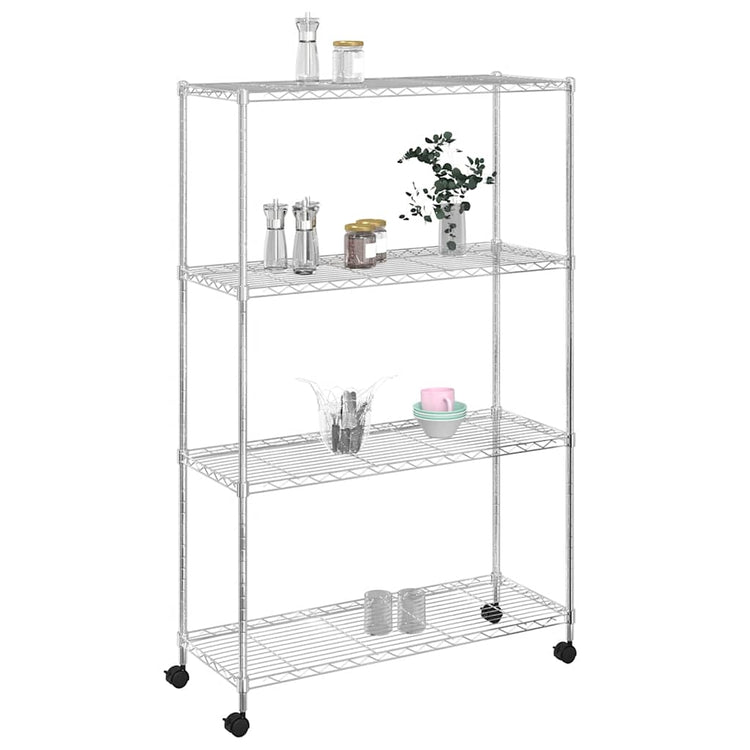 VIDAXL-Speicher 4-Schicht mit Rädern 200 kg 90x35x142 cm chromfarben