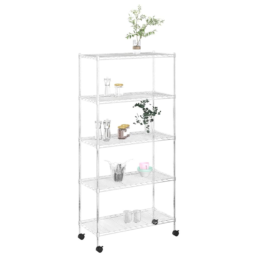VIDAXL-Speicher 5-Schicht mit Rädern 250 kg 75x35x155 cm Chromfarben