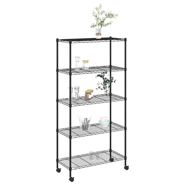 VIDAXL-LAGER RAKE 5-LAYER mit Rädern 250 kg 75x35x155 cm Schwarz