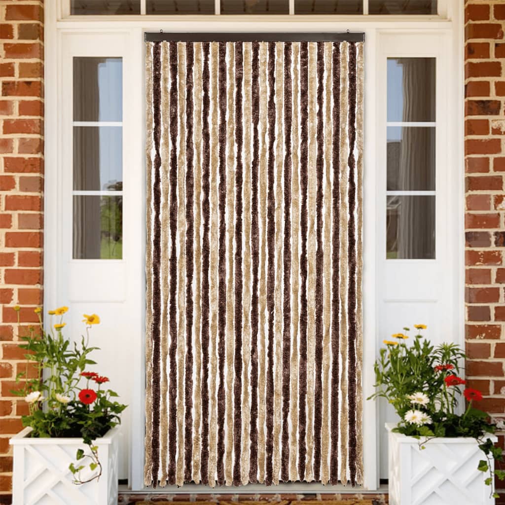 Vidaxl Fly Vorhang 118x220 cm Chenille Beige und hellbraun