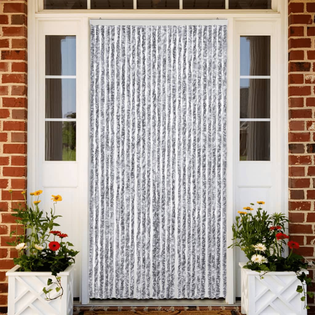 Vidaxl Fly Vorhang 118x220 cm Chenille weiß und grau