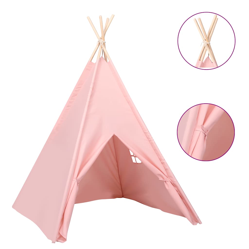 VidaXL Kinder-Tipi-Zelt mit Tasche 120 x 120 x 150 cm, pfirsichfarbenes Rosa