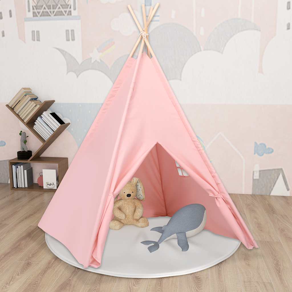 VidaXL Kinder-Tipi-Zelt mit Tasche 120 x 120 x 150 cm, pfirsichfarbenes Rosa