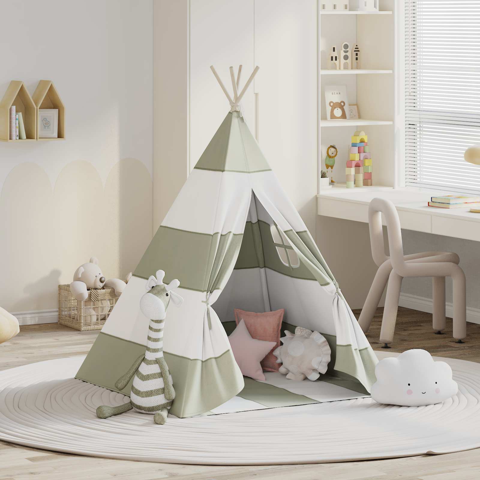 VidaXL Kinderzelt Grau und Weiß 120 x 120 x 150 cm massives Kiefernholz