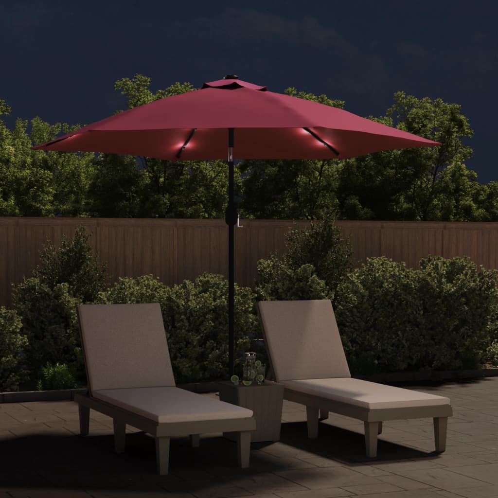 Vidaxl -Parasol mit LED -Beleuchtung und Stahlpol 300 cm Bordeaux rot