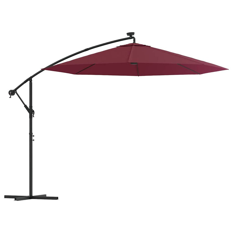 Vidaxl schwimmend Parasol mit LED und Stahlmastweinrot