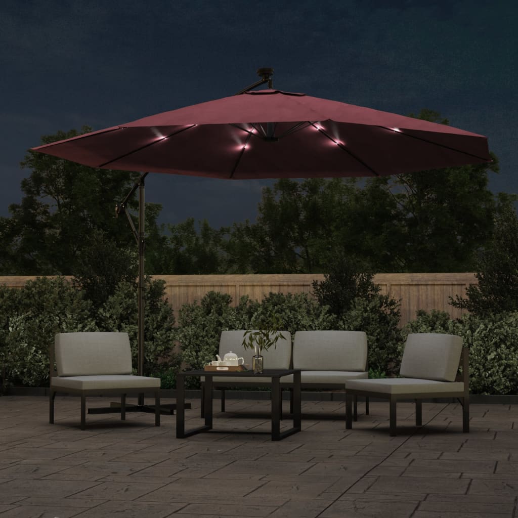 Vidaxl schwimmend Parasol mit LED -Beleuchtung 350 cm Bordeaux Rot