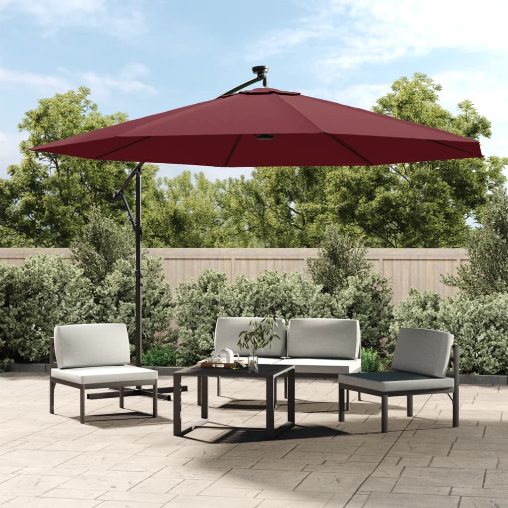 Vidaxl schwimmend Parasol mit LED -Beleuchtung 350 cm Bordeaux Rot