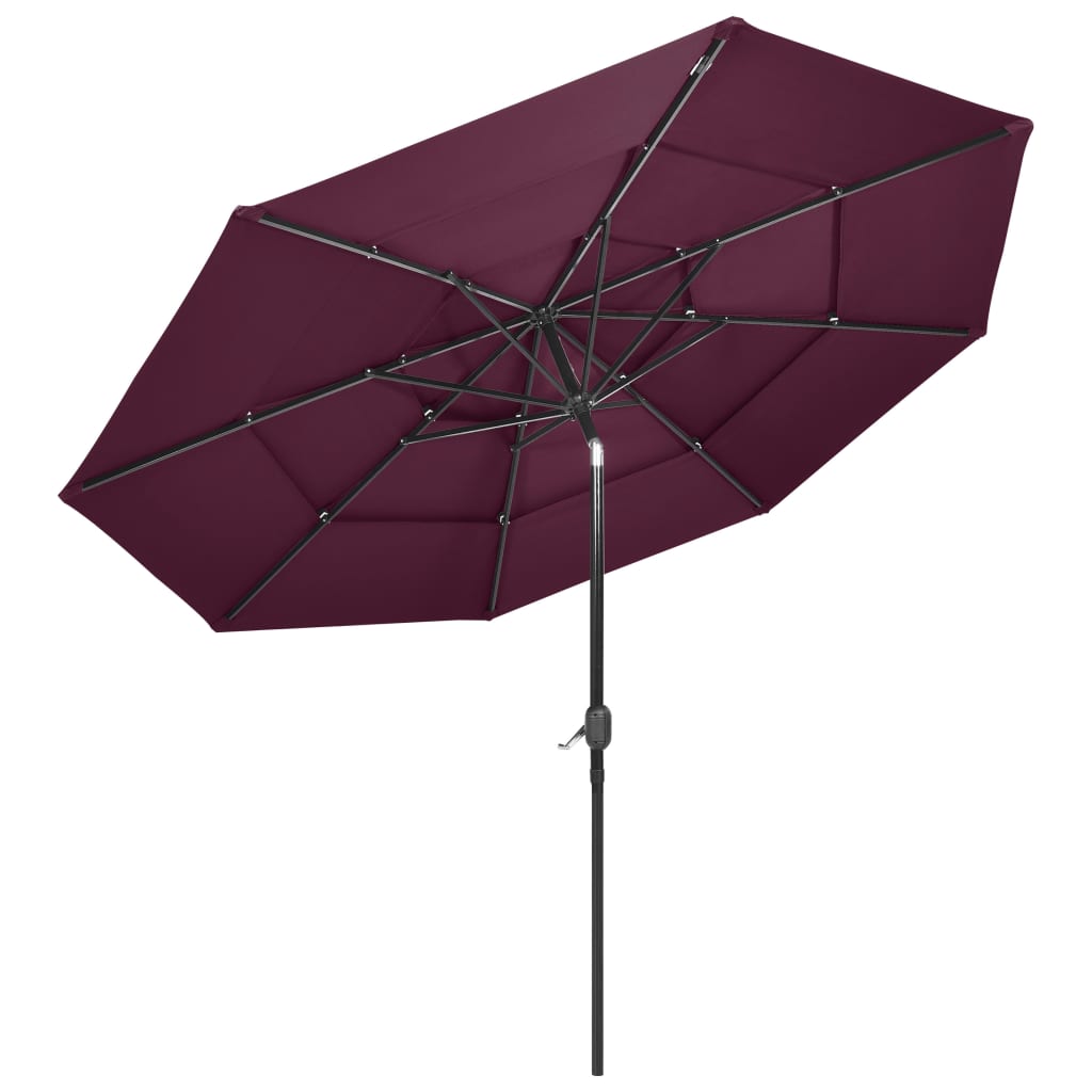 Vidaxl Parasol 3-Schicht mit Aluminiumpol 3 m Bordeaux Rot
