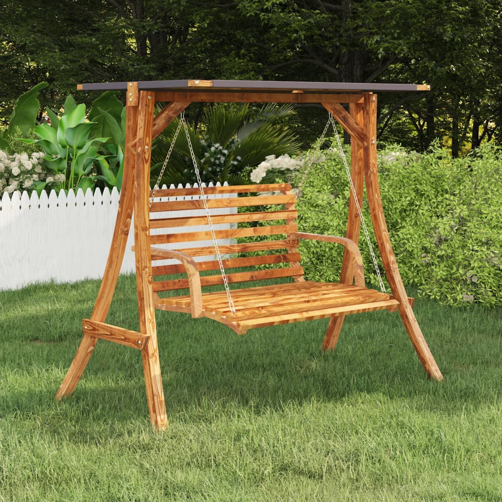 Vidaxl -Schaukelrahmen mit anthrazitfarbenem Farbdach gebogener Holz Teakleiter Finish