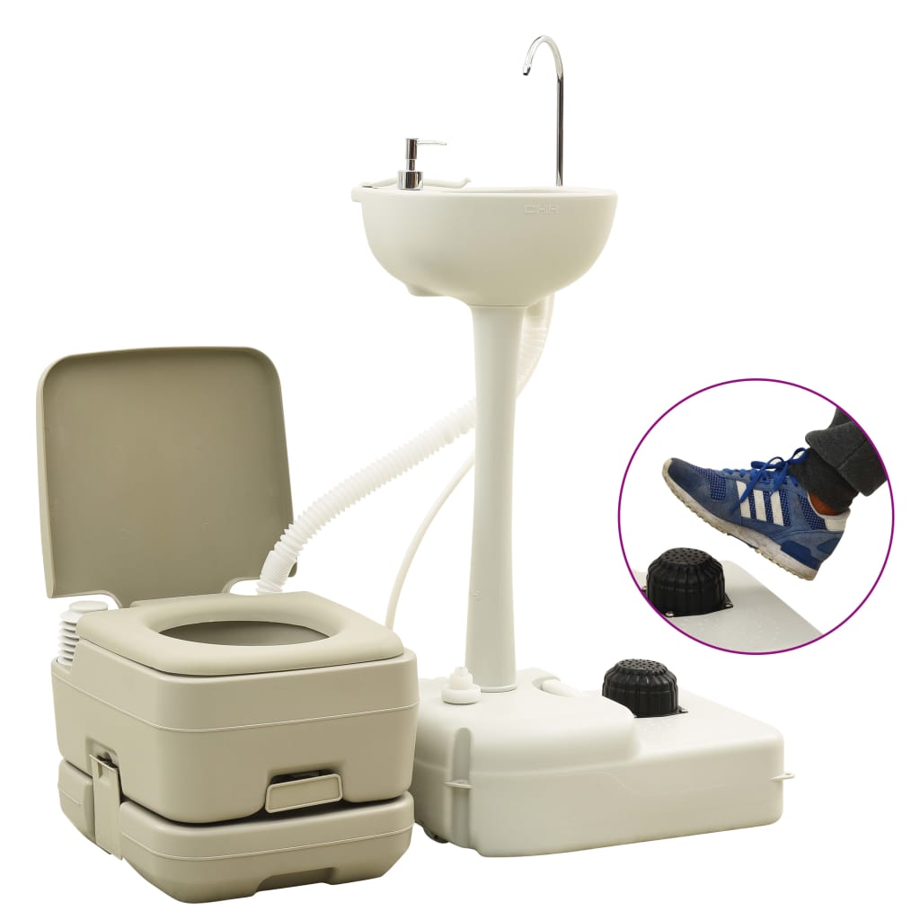 Vidaxl Camping -Toiletten Waschbecken Set 10+10 und 20 l Grau