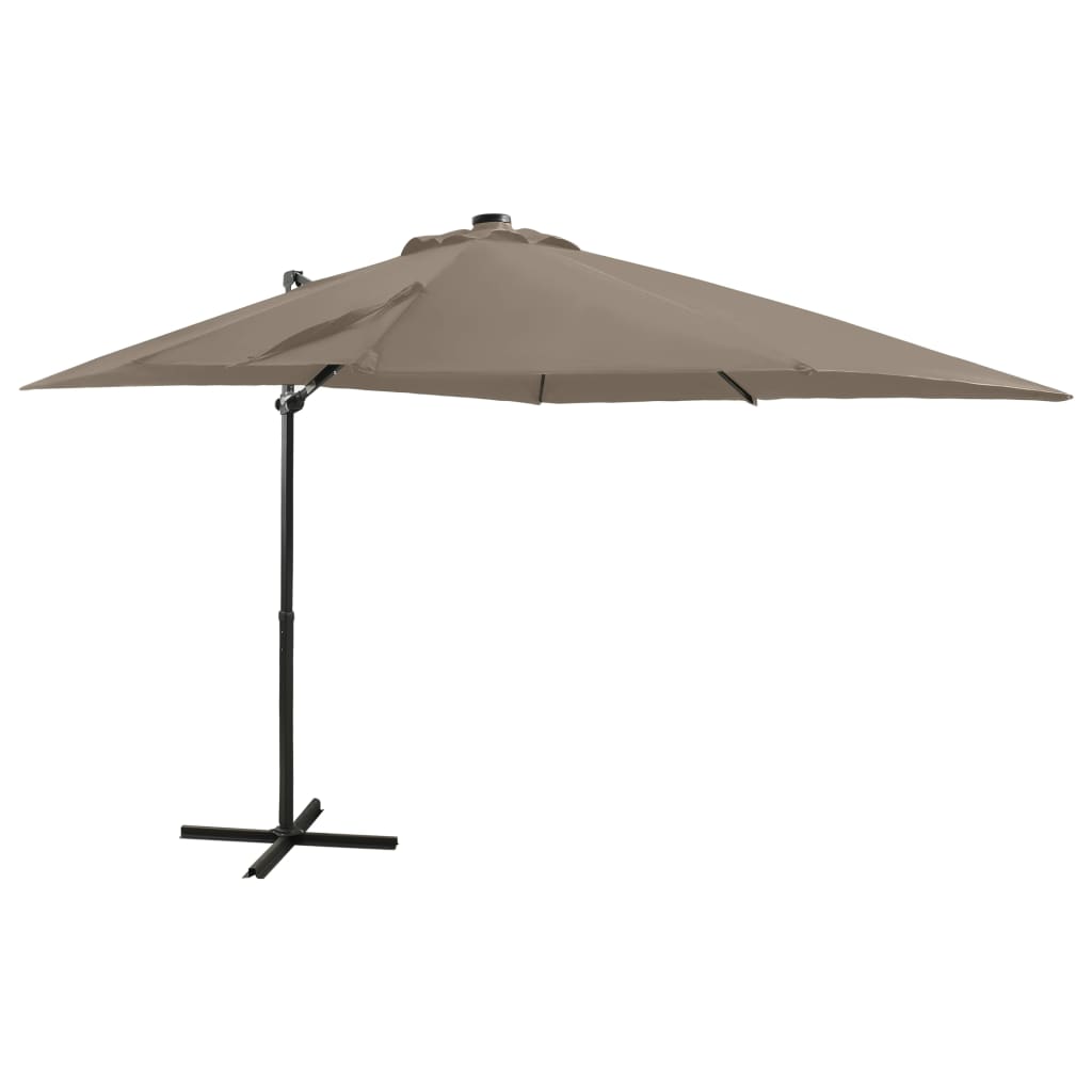 Vidaxl -schwimmendes Parasol mit Pole und LED -Beleuchtung 250 cm Taupe