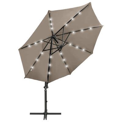 Vidaxl -schwimmendes Parasol mit Pol und LED -Beleuchtung 300 cm Taupe