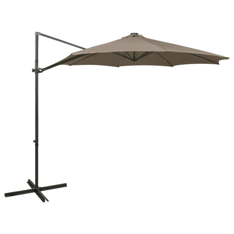 Vidaxl -schwimmendes Parasol mit Pol und LED -Beleuchtung 300 cm Taupe