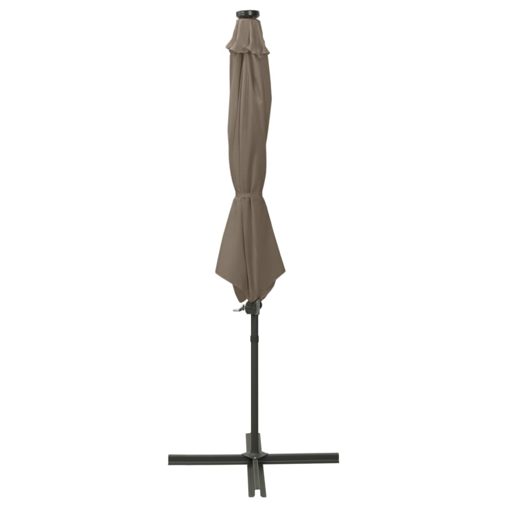 Vidaxl -schwimmendes Parasol mit Pol und LED -Beleuchtung 300 cm Taupe