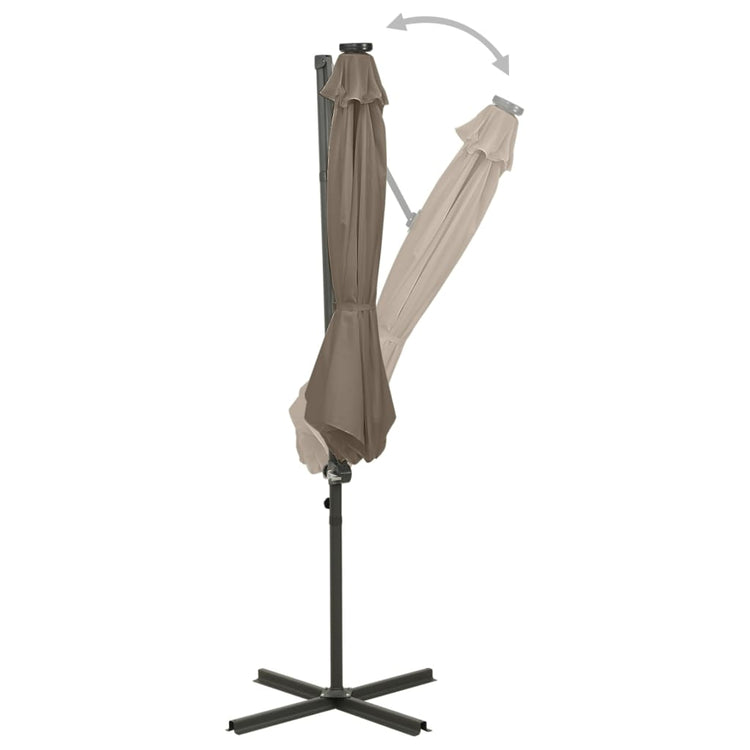 Vidaxl -schwimmendes Parasol mit Pol und LED -Beleuchtung 300 cm Taupe