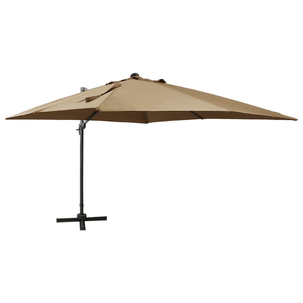 Vidaxl -schwimmendes Parasol mit Pol und LED -Beleuchtung 300 cm Taupe