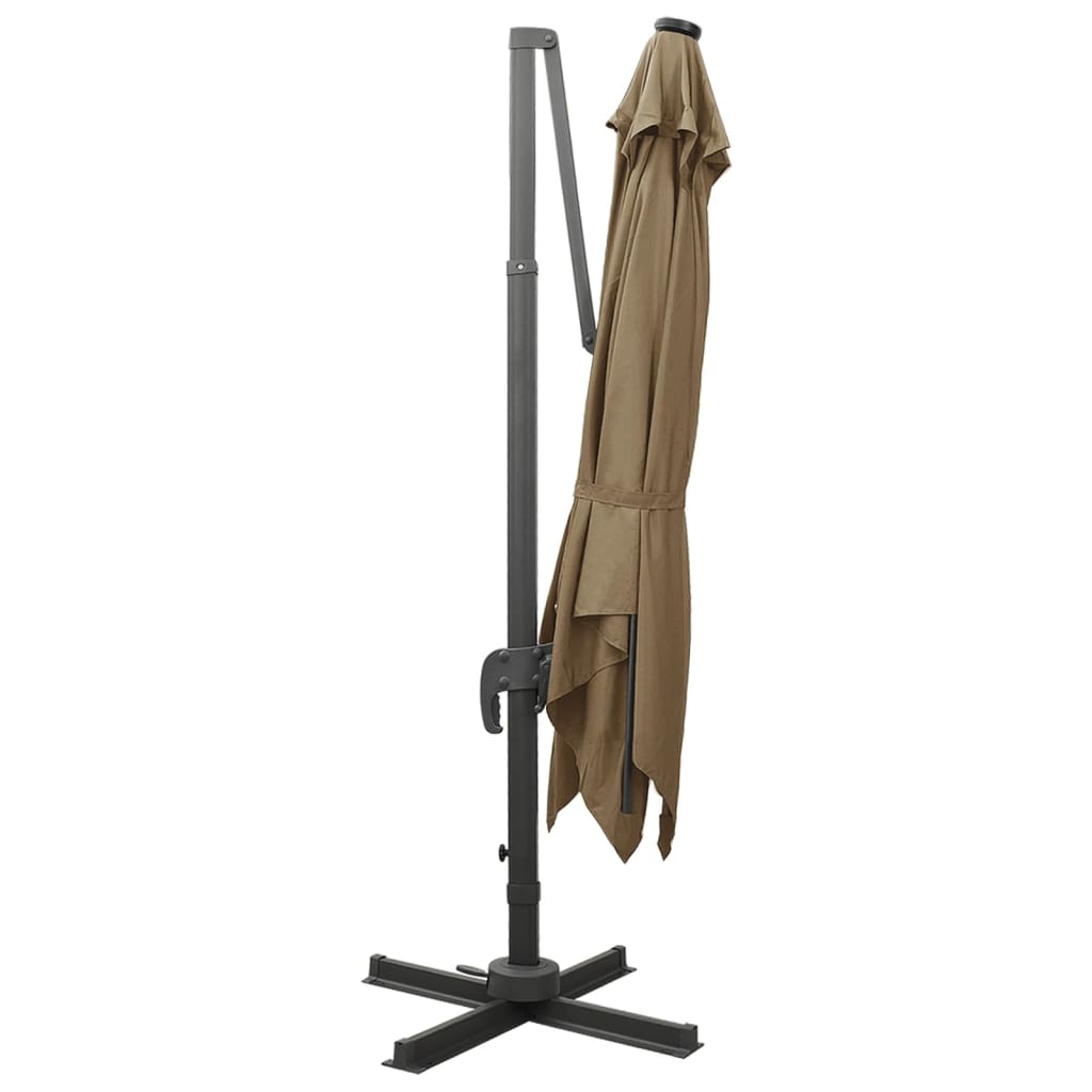 Vidaxl -schwimmendes Parasol mit Pol und LED -Beleuchtung 300 cm Taupe