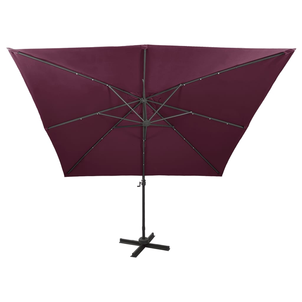 Vidaxl schwimmend Parasol mit Pol und LED -Beleuchtung 300 cm Bordeaux Rot