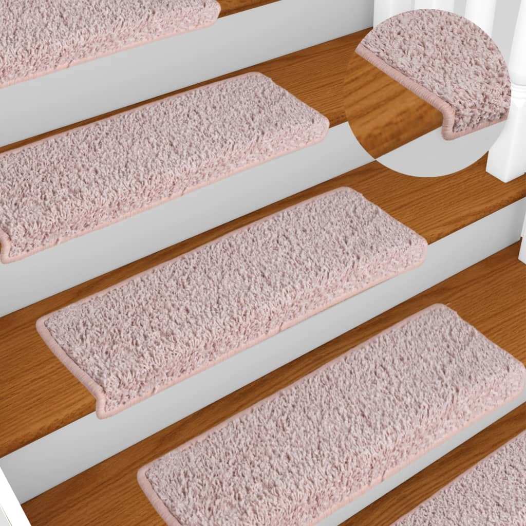 Vidaxl -Treppenmatten 15 ST 65x21x4 cm weiß und rosa
