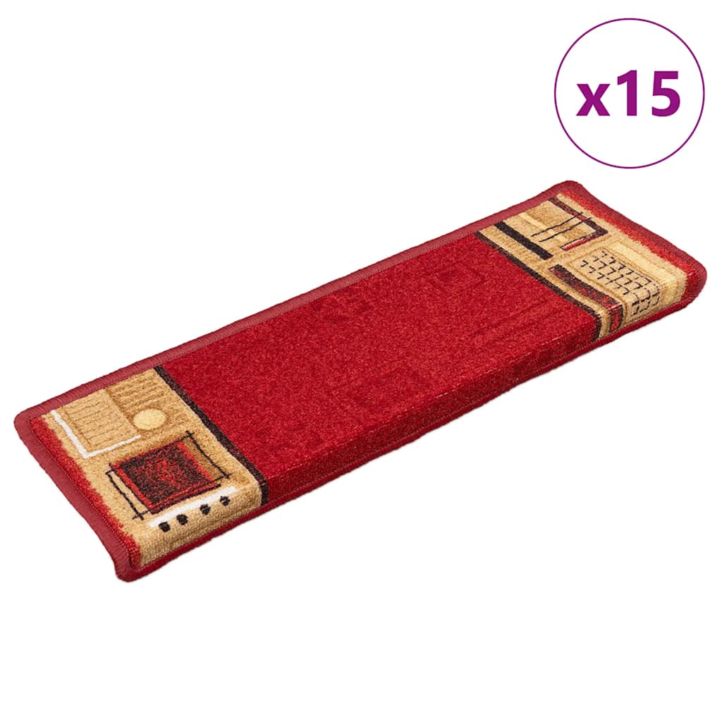 Vidaxl Treppenmatten Selbstadhäsiv 15 ST 65x21x4 cm Rot