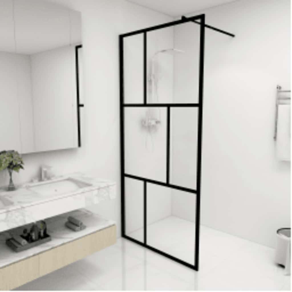 Vidaxl Walk -in Duschwand 90x195 cm gehärtetes Glas schwarz